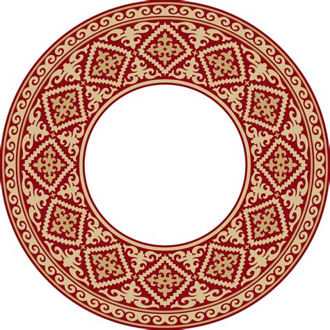 Vector Red And Gold Round Kazakh National Ornament Ethnic Pattern Of