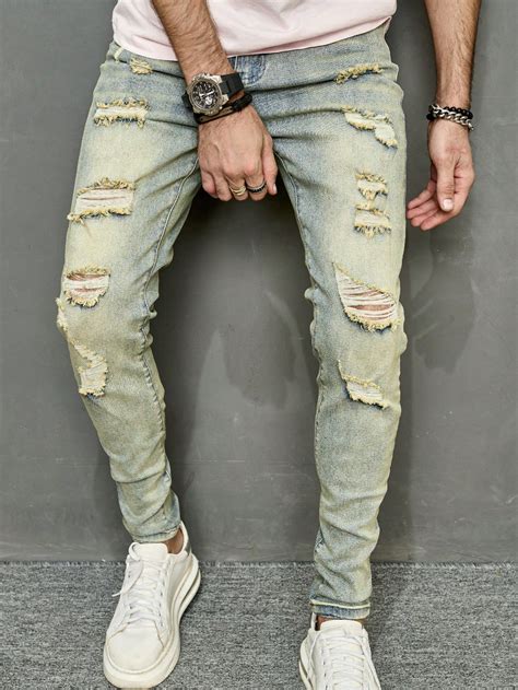 Manfinity Legnd Men Cotton Washed Ripped Skinny Jeans Shein Usa