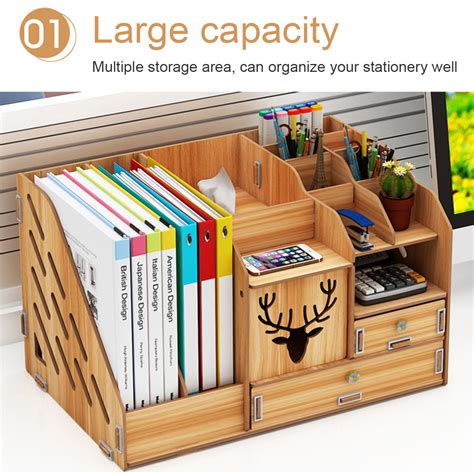 Wooden Desktop Organizer Multifunctional Multi Layer Storage Racks File