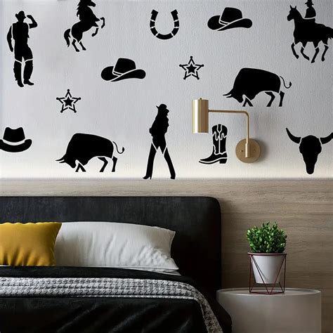 Western Cowboy Stencil Cowboy Theme Drawing Painting Temu