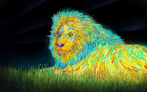 Papel De Parede Colorida Ilustração Arte Digital Animais Noite