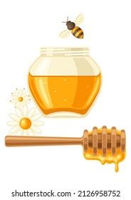 Glass Pot Full Honey Stick Dipper Stock Vector Royalty Free