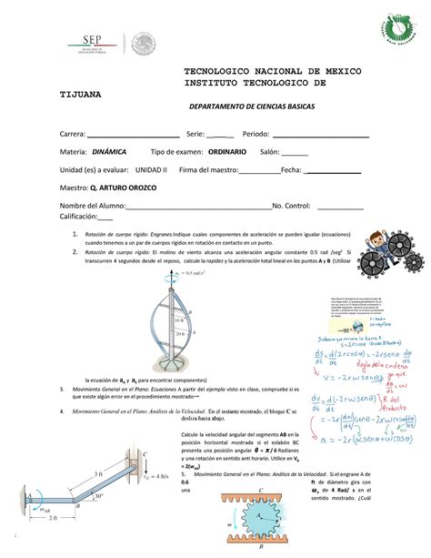 Examen Unidad Din Mica Tecnologico Nacional De Mexico Instituto