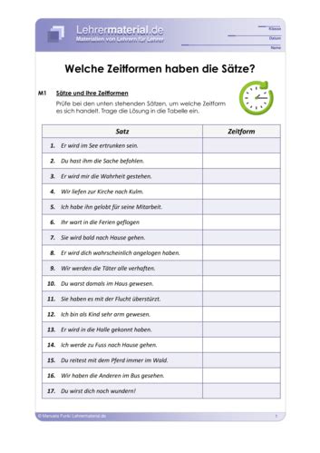 Arbeitsblatt Welche Zeitformen haben Sätze Lehrermaterial de