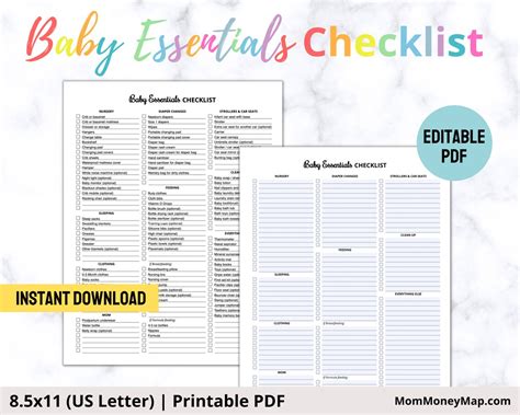 Baby Essentials Checklist Printable Pdf Newborn Checklist Etsy