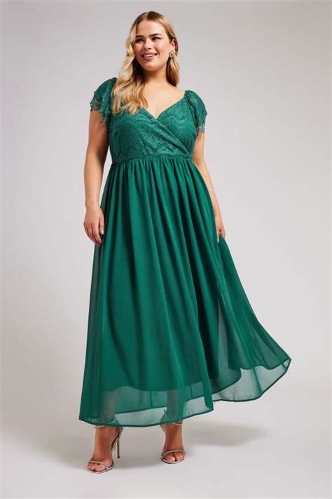 Yours London Plus Size Green Lace Wrap Maxi Dress Yours Clothing