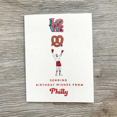 Philadelphia Icons Birthday Card with Rocky, Philly Pretzel & Love sign