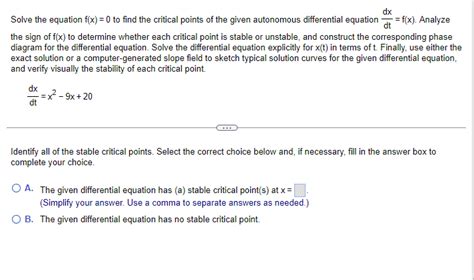 Solved Solve The Equation F X To Find The Critical Points Chegg