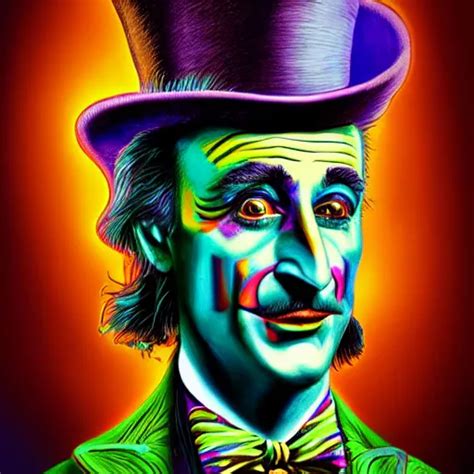 An Extremely Psychedelic Portrait Of Willy Wonka As Stable Diffusion