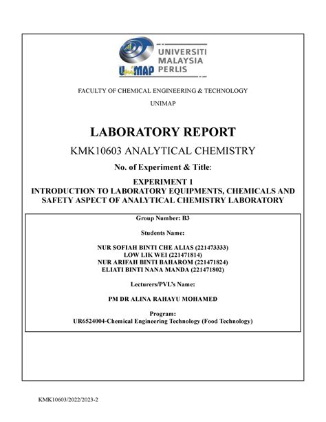 Lab Report Safety Aspect Of Analytical Chemistry Laboratory Exp 1