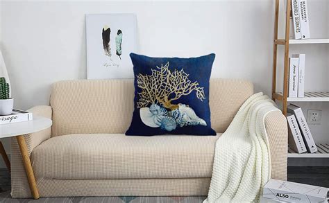 Emvency Throw Pillow Cover Blue Seashore Indigo Ocean Coral Seashells Beach House