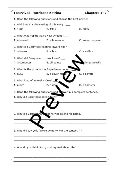 Lauren Tarshis I Survived Hurricane Katrina 2005 Worksheets Made