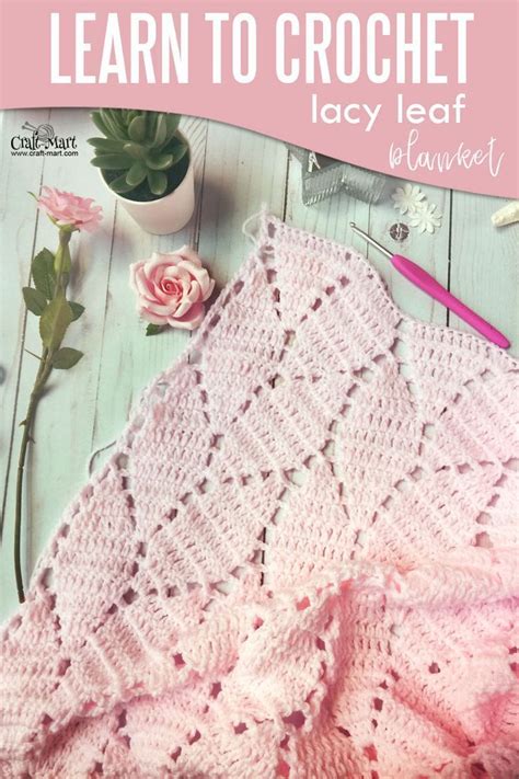 A Crocheted Blanket With The Text Learn To Crochet Lacy Leaf