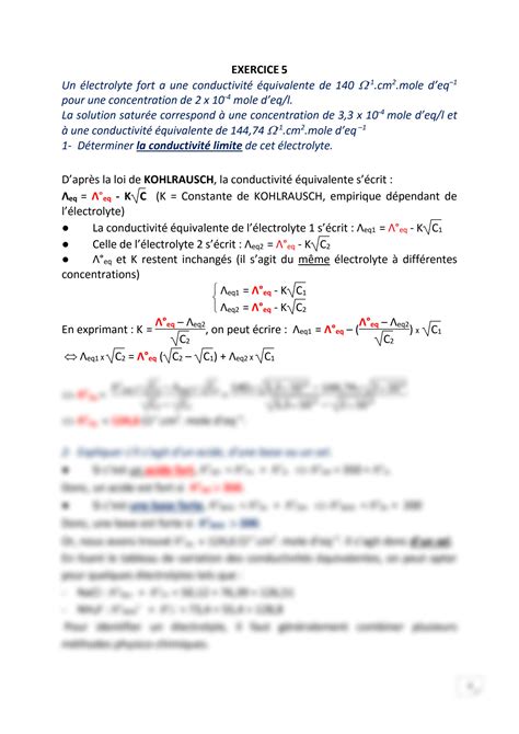 SOLUTION Chimie Des Lectrolytes Exercices Corrig 01 Studypool