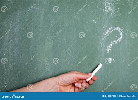 Question Mark Is Written On A Green Chalkboard White Chalk In A Woman