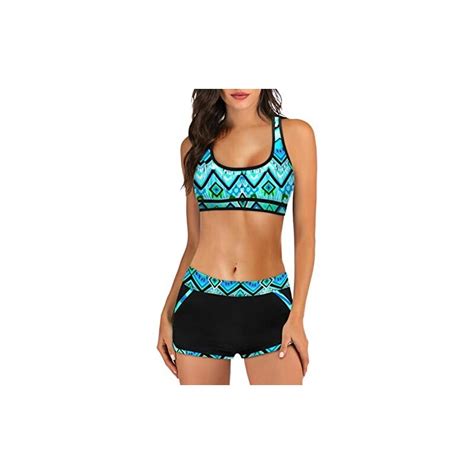 Modaworld Costume Da Bagno Donna Bikini Due Pezzi A Vita Alta Pantaloncino Da Bagno Sportivi