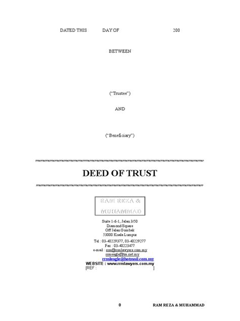 Deed Of Trust Sample 1 Pdf Trust Law Trustee