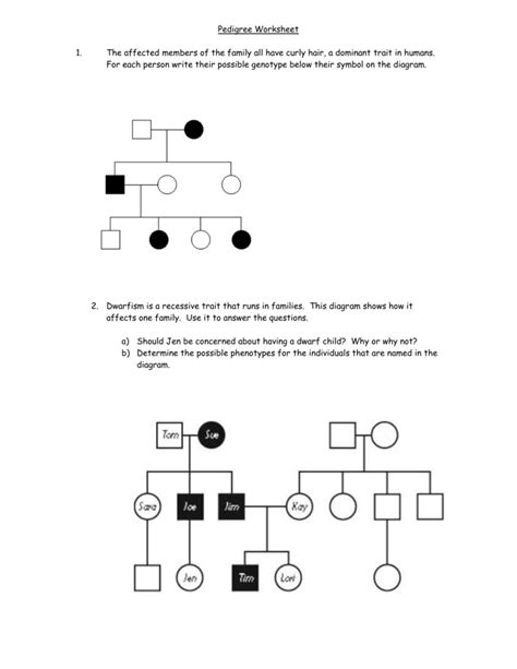 A Human Pedigree Answer Key Key Pedigree Analysis Worksheet Mrs Pauliks Website