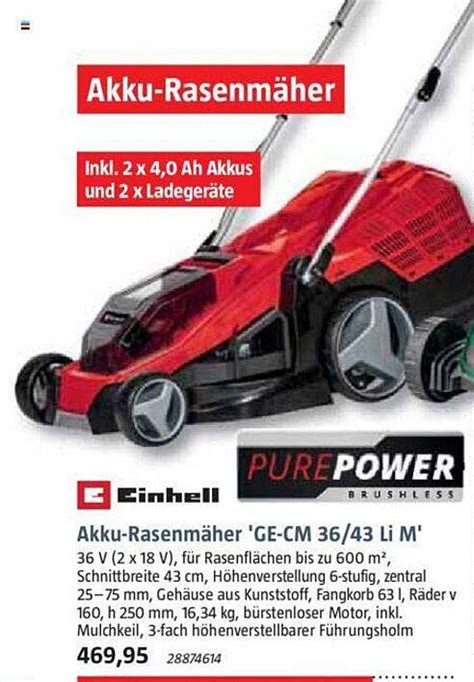 Einhell Akku rasenmäher ge cm 36 43 Li M Angebot bei Bauhaus