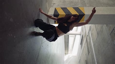 Stylish Woman Performs Modern Dance Twerk Hip Hop In Parking Zone