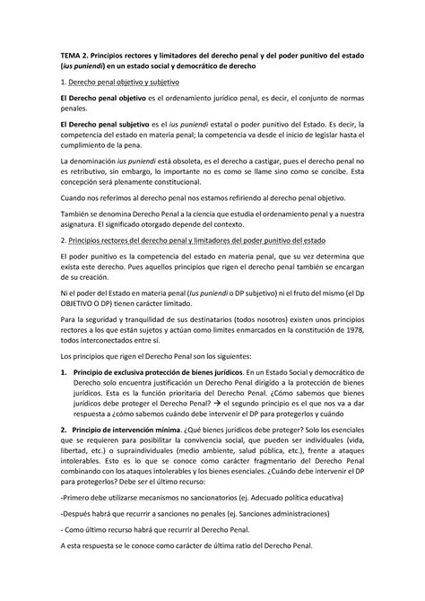 Tema 2 Apuntes Derecho Penal I Parte General Tema 2 Principios Rectores Y Limitadores Del