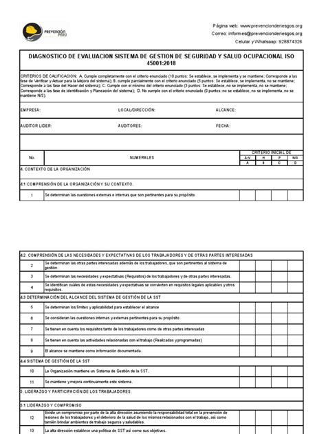 Lista De Verificación Iso 45001 Pdf Planificación Evaluación