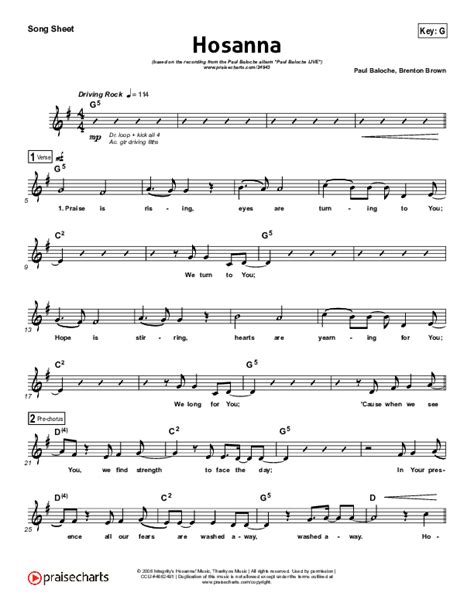 Hosanna Praise Is Rising Sheet Music Pdf Paul Baloche Praisecharts