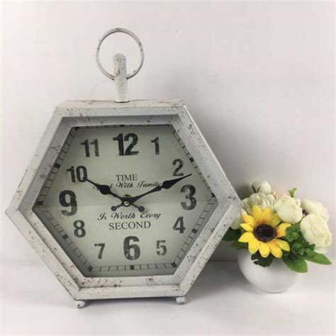 Custom White Home Decorative Metal Table Clock Desk Clockwhite Home