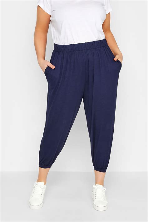 Yours Curve Navy Blue Plus Size Navy Cropped Jersey Joggers Yours