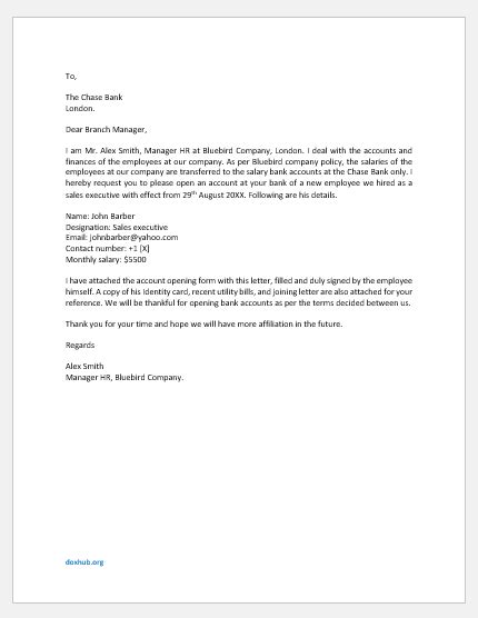 Bank Account Opening Letter For Company Employee Download