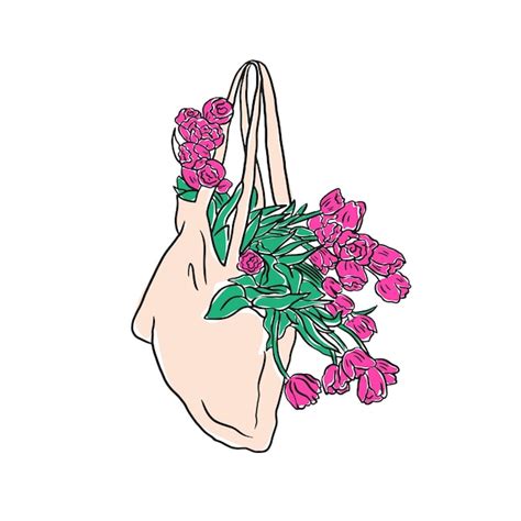 Hand Drawn Tulip Flowers And Tote Bag Vector Premium Ai Generated Vector