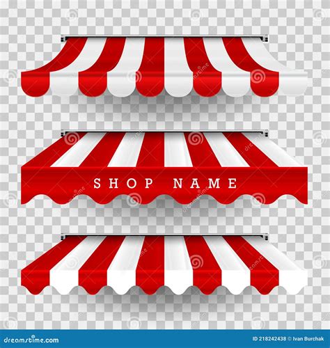 Commercial Canopy Awning Series Vector Pop Up Store Striped Awnings