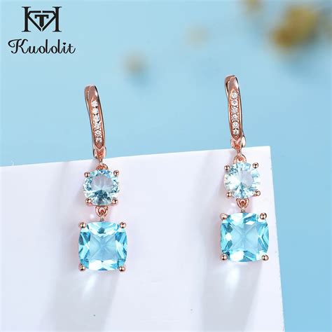 Kuololit Blau Topas Edelstein Clip Ohrringe F R Frauen Echtes