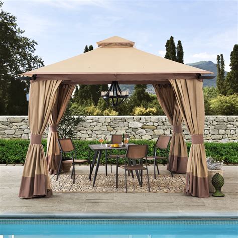 Sunjoy 12x12 Soft Top Gazebo 2 Tier Aluminum Frame Patio Gazebo With Netting And Curtains