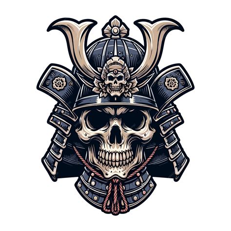 Premium Vector | Skull head face with samurai helmet design vector ...
