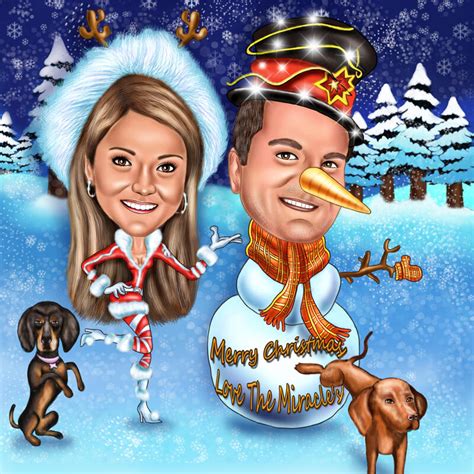 Funny Couple Christmas Caricature Card for Your Christmas Party