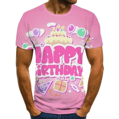 Happy Birthday T Shirt Men Cake Funny T Shirts Ice Cream Tshirts Casual Pink Tshirt Printed 3d