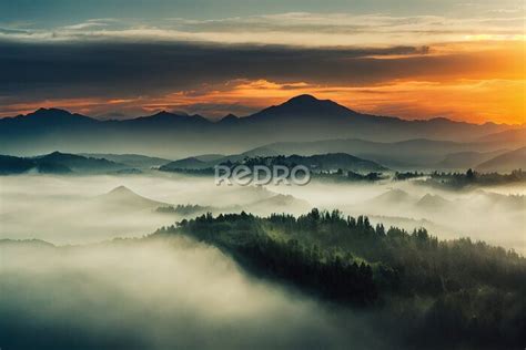 Fototapete Abendnebel Ber Den Bergen Nach Ma Myredro De