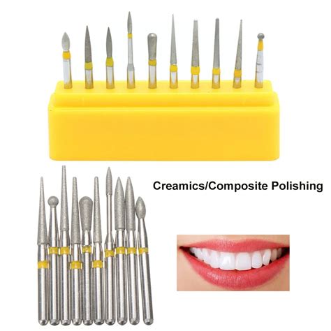 10Pcs Kit Dental Diamond Burs For Teeth Porcelain Ceramics Composite