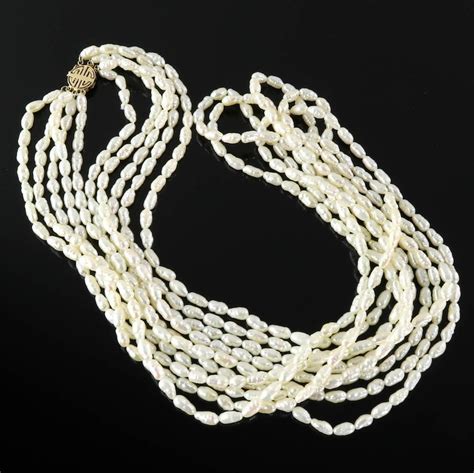 Rice Pearl Necklace 14K Gold Asian Symbol Clasp Multi Strand Etsy