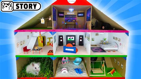 Giant Cardboard Hamster House 🐹 Hamster In 3 Level Playground 🐹 Hamster