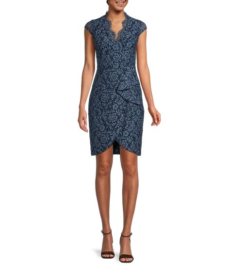 Vince Camuto Cap Sleeve Wrap Lace V Neck Sheath Dress Dillard S