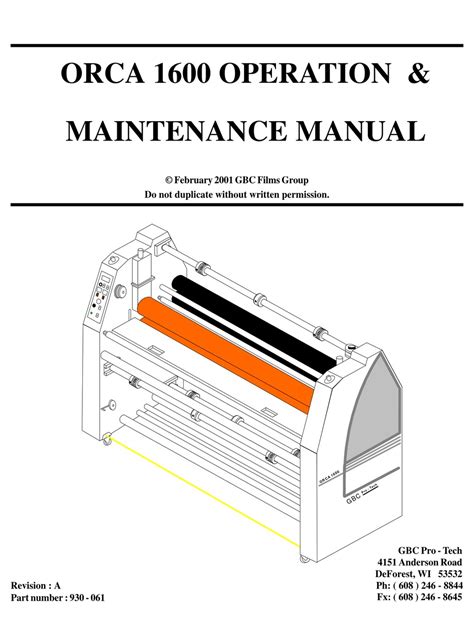 Gbc Orca 1600 Operation And Maintenance Manual Pdf Download Manualslib