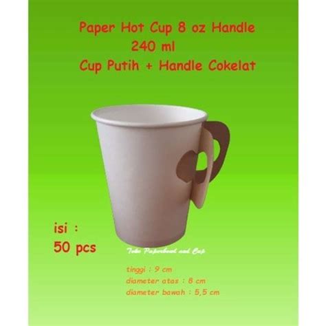 Jual Paper Hot Cup Gelas Kertas 8 Oz 240 Ml Polos Handle Isi 50 Pcs Di