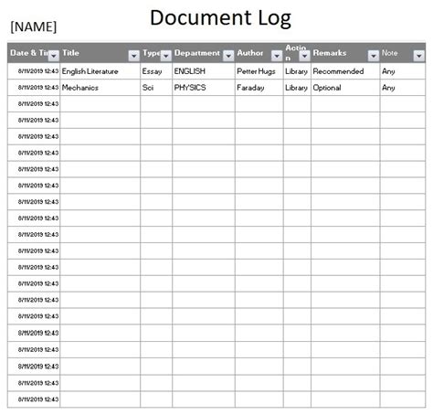 Document Log Templates Free Log Templates