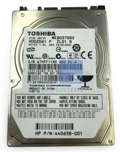 MK8037GSX TOSHIBA 80GB SATA 5400RPM 9MM HDD Inside Systems A S