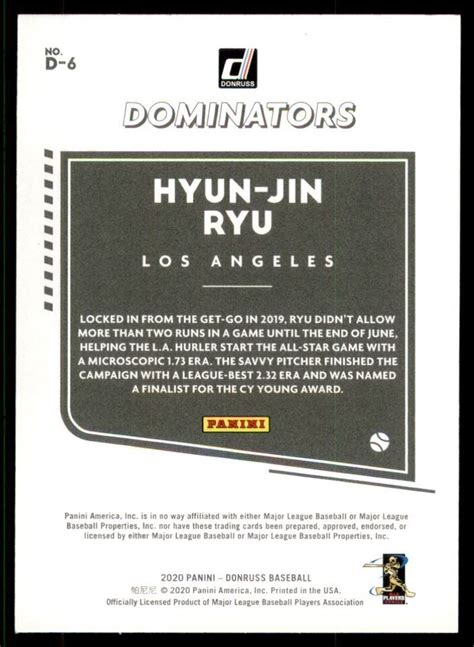 2020 Donruss Dominators Vector 6 Hyun Jin Ryu EBay