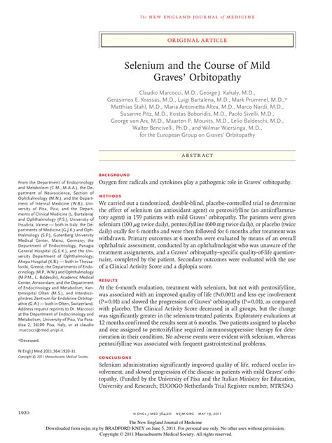 Pdf Selenium And The Course Of Mild Graves Orbitopathy