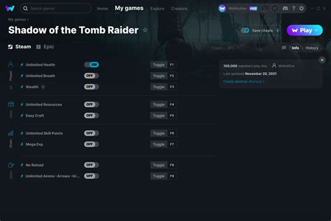 Shadow Of The Tomb Raider Cheats And Trainers For Pc Wemod