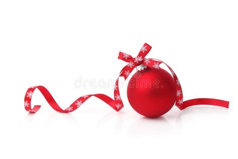 Red Christmas Decoration Baubles With Ribbon Bow Isolated Stock Image